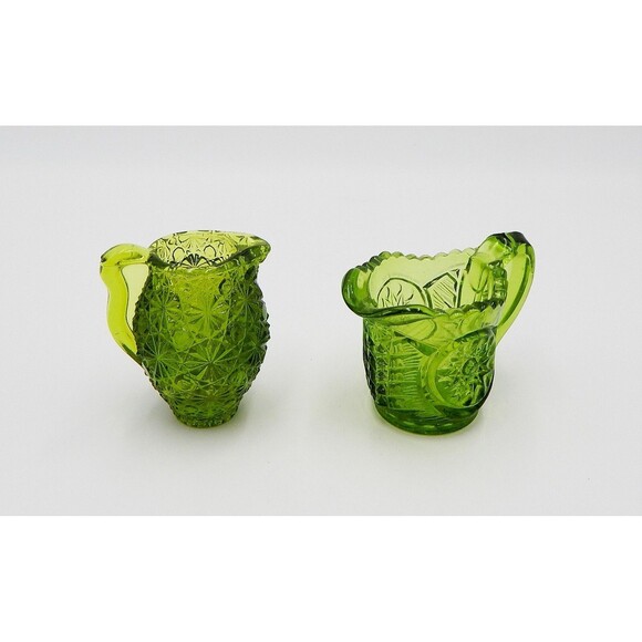 LE Smith Hobstar Daisy Button Avocado Green Petite Small Creamers Pitchers 3PC - Picture 3 of 10